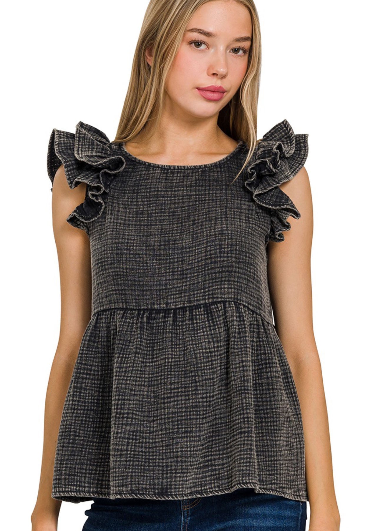 On a Trip Ruffle Top - Vintage Black