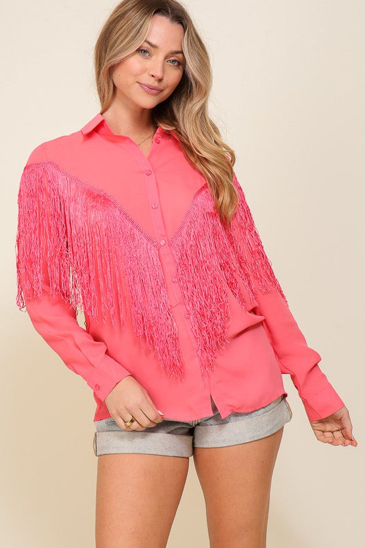 McEntire Fringe Blouse - Coral