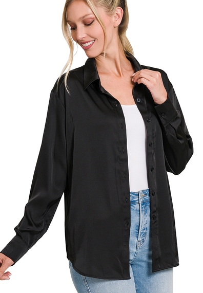 Spoken For Satin Blouse - Black