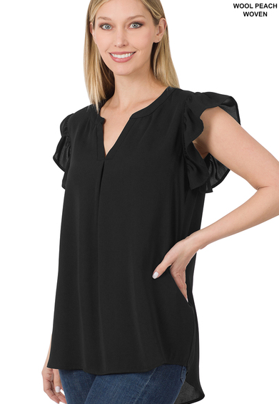 Saving Grace Flutter Sleeve Blouse - Black