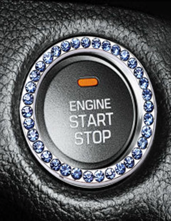 Blue Rhinestone Car Push Button Accent