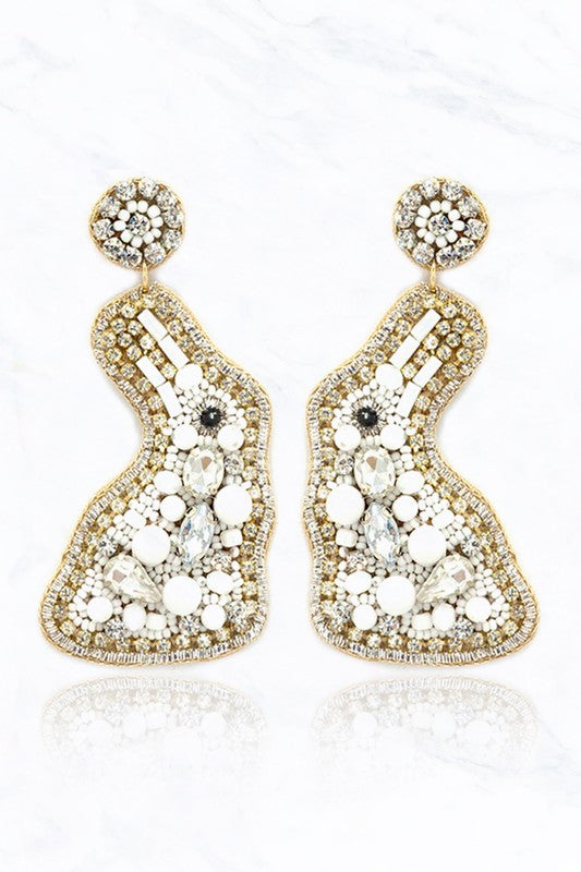 White Rabbit Beaded Earrings