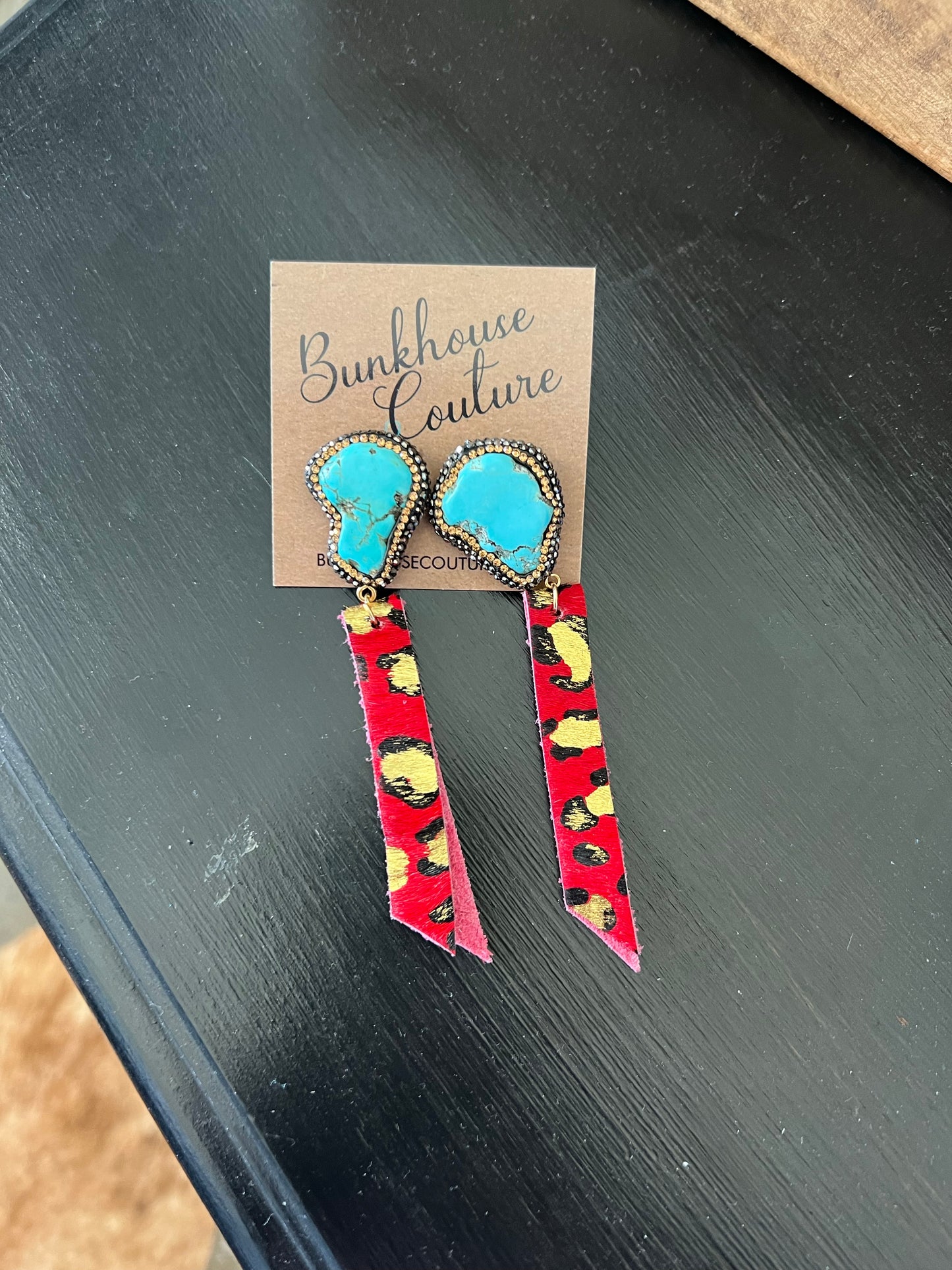 Turquoise and Red Leopard Earrings